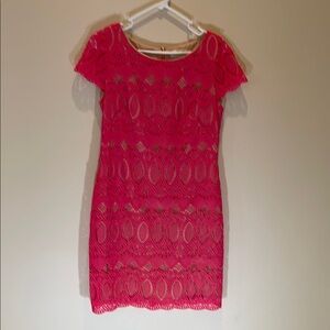 Eliza J Pink over Gray/Tan Cap Sleeve Sheath Dress